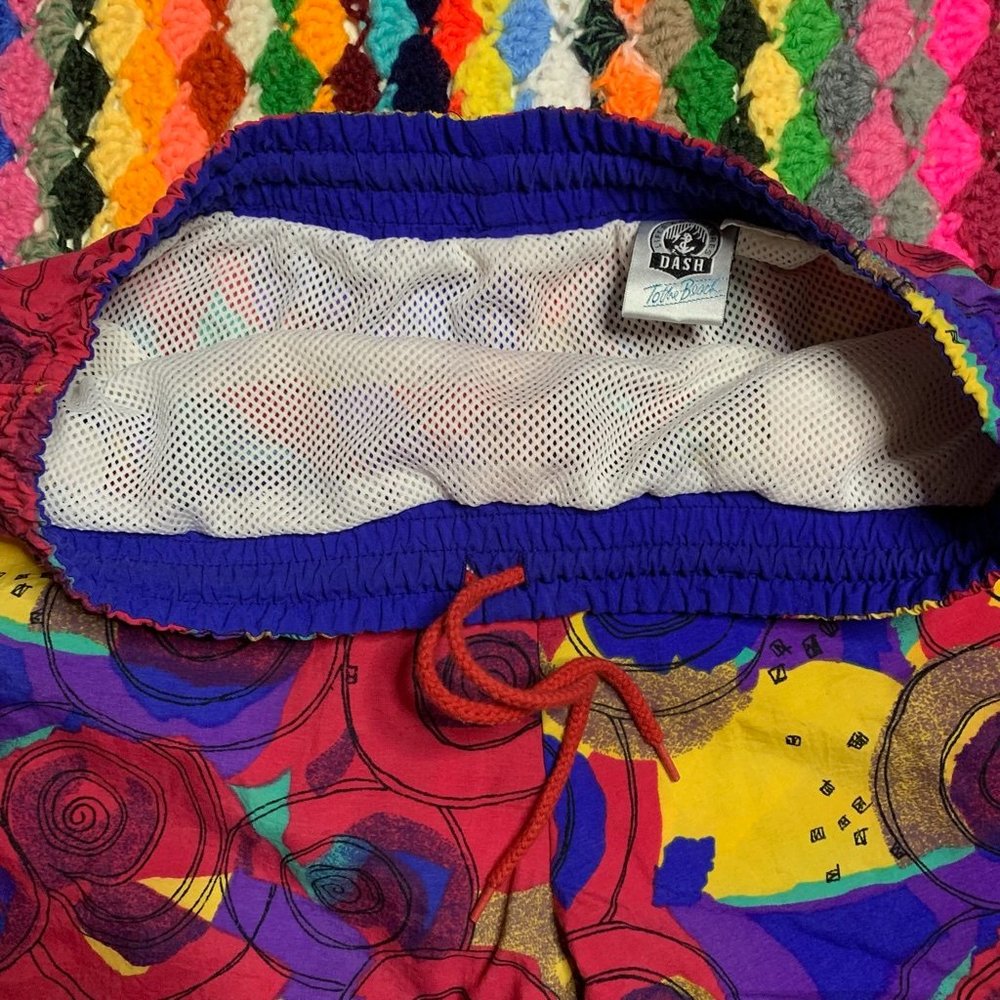 Vintage 90s Dash Neon Rainbow Abstract Pocket Statement Lightweight Swim… - Picture 8 of 14